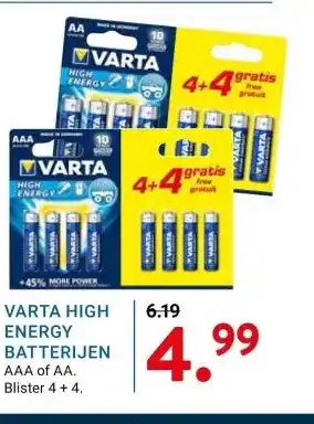 Kluswijs VARTA HIGH ENERGY BATTERIJEN AAA of AA. aanbieding