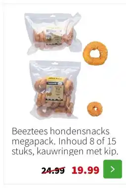 Intratuin Beeztees hondensnacks megapack. Inhoud 8 of 15 stuks, kauwringen met kip. aanbieding