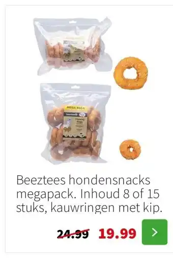 Intratuin Beeztees hondensnacks megapack. Inhoud 8 of 15 stuks, kauwringen met kip. aanbieding