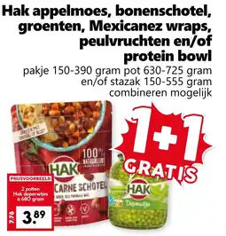 Coop Hak appelmoes, bonenschotel, groenten, Mexicanez wraps, peulvruchten en/of protein bowl aanbieding