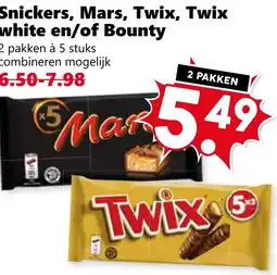 Coop Snickers, Mars, Twix, Twix white en/of Bounty aanbieding