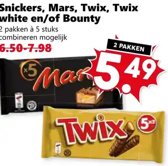 Coop Snickers, Mars, Twix, Twix white en/of Bounty aanbieding