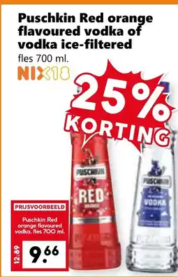 Coop Puschkin Red orange flavoured vodka of vodka ice-filtered aanbieding