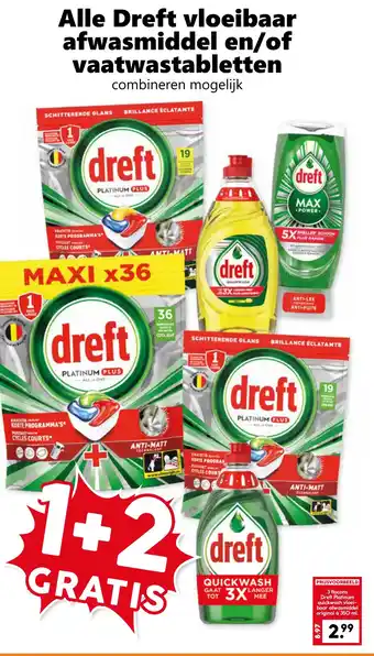 Coop Alle Dreft vloeibaar afwasmiddel en/of vaatwastabletten aanbieding