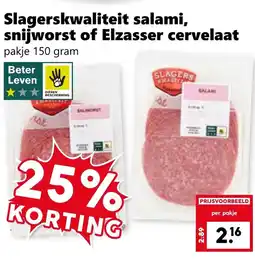 Coop Slagerskwaliteit salami, snijworst of Elzasser cervelaat aanbieding