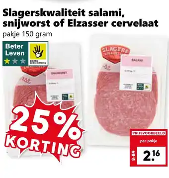 Coop Slagerskwaliteit salami, snijworst of Elzasser cervelaat aanbieding