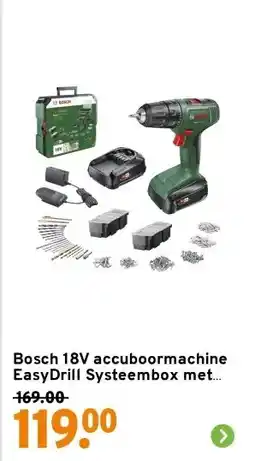 GAMMA Bosch 18V accuboormachine EasyDrill Systeembox met 241 accessoires (incl. 2 accu's 1.5Ah + lader) aanbieding