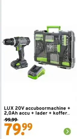 GAMMA LUX 20V accuboormachine + 2,0Ah accu + lader + koffer met accessoires aanbieding