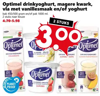 Coop Optimel drinkyoghurt, magere kwark, vla met vanillesmaak en/of yoghurt aanbieding