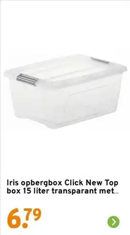 GAMMA Iris opbergbox Click New Top box 15 liter transparant met grijze clips en deksel aanbieding