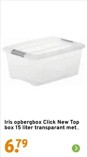 GAMMA Iris opbergbox Click New Top box 15 liter transparant met grijze clips en deksel aanbieding