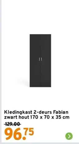 GAMMA Kledingkast 2-deurs Fabian zwart hout 170 x 70 x 35 cm aanbieding