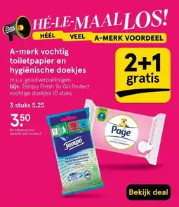 Etos A-merk vochtig toiletpapier en hygiënische doekjes aanbieding