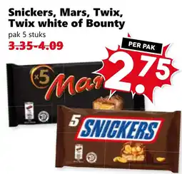 Coop Snickers, Mars, Twix, Twix white of Bounty aanbieding