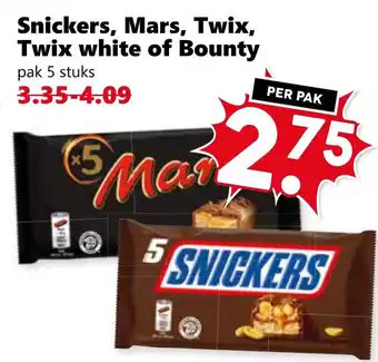 Coop Snickers, Mars, Twix, Twix white of Bounty aanbieding