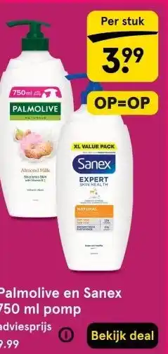 Etos Palmolive en Sanex 750 ml pomp aanbieding