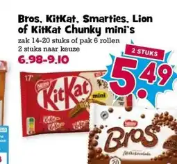 Boon`s Markt Bros, KitKat, Smarties, Lion of KitKat Chunky mini's aanbieding