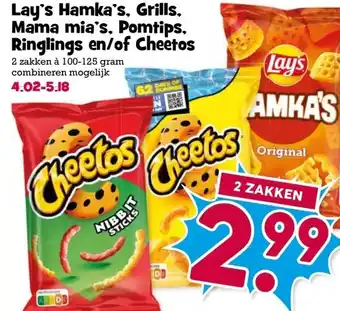 Boon`s Markt Lay's Hamka's, Grills, Mama mia's, Pomtips, Ringlings en/of Cheetos aanbieding