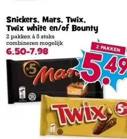 Boon`s Markt Snickers, Mars, Twix, Twix white en/of Bounty aanbieding