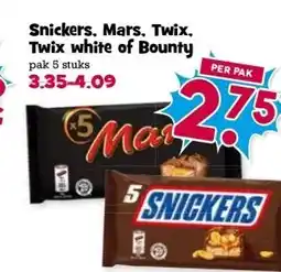 Boon`s Markt Snickers, Mars. Twix, Twix white of Bounty aanbieding