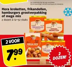 Poiesz Mora kroketten, frikandellen, hamburgers grootverpakking of mega mix aanbieding