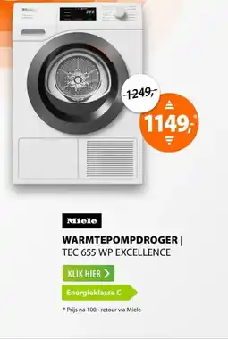 Expert Miele TEC 655 WP Excellence EcoSpeed & Wash2Dry aanbieding