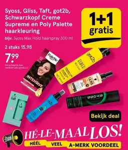 Etos Syoss, Gliss, Taft, got2b, Schwarzkopf Creme Supreme en Poly Palette haarkleuring aanbieding