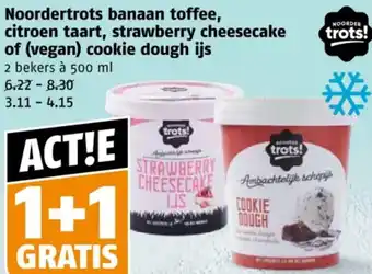 Poiesz Noordertrots banaan toffee, citroen taart, strawberry cheesecake of (vegan) cookie dough ijs aanbieding