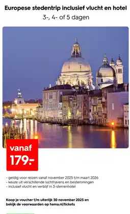 HEMA Europese stedentrip inclusief vlucht en hotel aanbieding