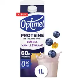 Jumbo Optimel Proteïne Drinkyoghurt Bosbes Vanillesmaak 0% Vet 1L aanbieding