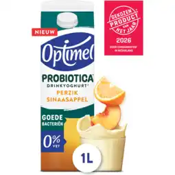 Jumbo Optimel Probiotica Drinkyoghurt Perzik Sinaasappel 0% Vet 1000 ml aanbieding