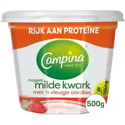 Jumbo Campina Magere Milde Kwark met 'n Vleugje Aardbei 500 g aanbieding