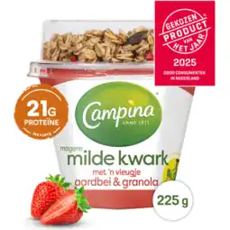 Jumbo Campina Magere Milde Kwark 'n met Vleugje Aardbei & Granola 225 g aanbieding
