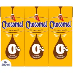Jumbo Chocomel 0% suiker toegevoegd 6x200ml aanbieding