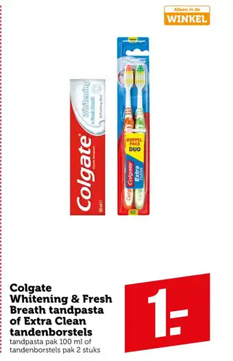 Coop Colgate Whitening & Fresh Breath tandpasta of Extra Clean tandenborstels 100 ml aanbieding