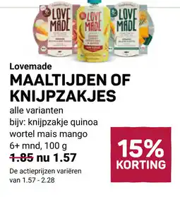 Ekoplaza Lovemade Maaltijden of knijpzakjes aanbieding
