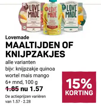 Ekoplaza Lovemade Maaltijden of knijpzakjes aanbieding