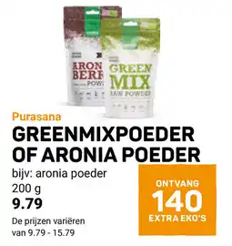 Ekoplaza Purasana Greenmixpoeder of aronia poeder aanbieding
