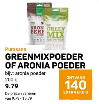 Ekoplaza Purasana Greenmixpoeder of aronia poeder aanbieding