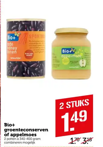 Coop Bio+ groenteconserven of appelmoes 340 - 400 gram aanbieding