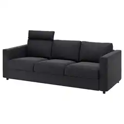 IKEA Moderne donkergrijze vimle bank, strak design met verstelbare hoofdsteun, duurzame stof, 3-zits aanbieding