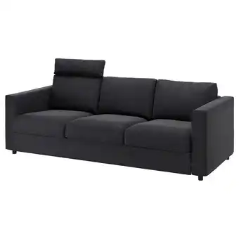 IKEA Moderne donkergrijze vimle bank, strak design met verstelbare hoofdsteun, duurzame stof, 3-zits aanbieding