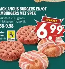 MCD Supermarkt BLACK ANGUS BURGERS EN/OF HAMBURGERS MET SPEK aanbieding