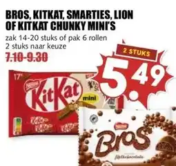 MCD Supermarkt BROS, KITKAT, SMARTIES, LION OF KITKAT CHUNKY MINI'S aanbieding