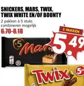 MCD Supermarkt SNICKERS, MARS, TWIX, TWIX WHITE EN/OF BOUNTY aanbieding