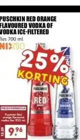 MCD Supermarkt PUSCHKIN RED ORANGE FLAVOURED VODKA OF VODKA ICE-FILTERED aanbieding