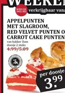 MCD Supermarkt APPELPUNTEN MET SLAGROOM, RED VELVET PUNTEN OF CARROT CAKE PUNTEN aanbieding