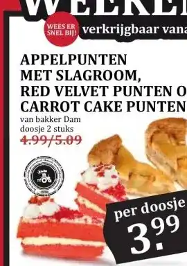 MCD Supermarkt APPELPUNTEN MET SLAGROOM, RED VELVET PUNTEN OF CARROT CAKE PUNTEN aanbieding