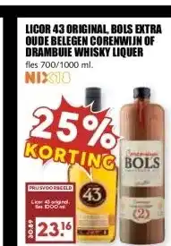 MCD Supermarkt LICOR 43 ORIGINAL, BOLS EXTRA OUDE BELEGEN CORENWIJN OF DRAMBUIE WHISKY LIQUER aanbieding