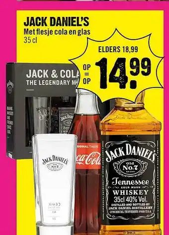 Dirck 3 Jack daniel's met flesjes cola en glas 35 cl aanbieding